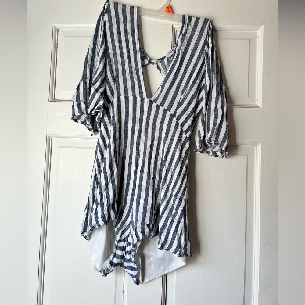 Blue and white stripped romper